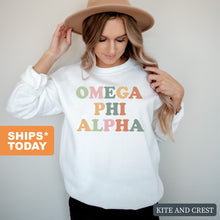 Load image into Gallery viewer, Omega Phi Alpha Bright and Colorful Crewneck Sweatshirt - Kite and Crest
