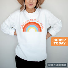 Load image into Gallery viewer, Omega Phi Alpha Colorful Rainbow Crewneck Sweatshirt - Kite and Crest
