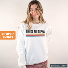Load image into Gallery viewer, Omega Phi Alpha Colorful Stripes Crewneck Sweatshirt - Kite and Crest
