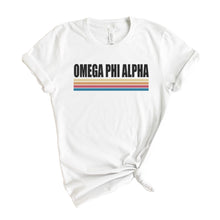 Load image into Gallery viewer, Omega Phi Alpha Colorful Stripes T-shirt - Kite and Crest

