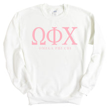 Load image into Gallery viewer, Omega Phi Chi Pink Letter Crewneck Sweatshirt - Kite and Crest
