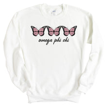 Load image into Gallery viewer, Omega Phi Chi Three Butterflies Crewneck Sweatshirt - Kite and Crest
