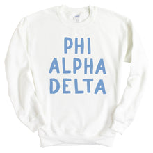 Load image into Gallery viewer, Phi Alpha Delta Blue Cotton Candy Sweatshirt - Fraternity Crewneck Sweatshirt - Kite and Crest
