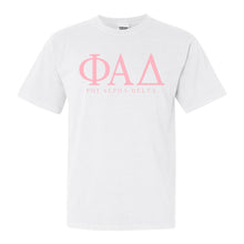 Load image into Gallery viewer, Phi Alpha Delta Classic Pink Letters Comfort Colors T-Shirt - Kite and Crest
