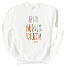 Load image into Gallery viewer, Phi Alpha Delta Pastel Stencil Sweatshirt - Fraternity Crewneck Sweatshirt - Kite and Crest
