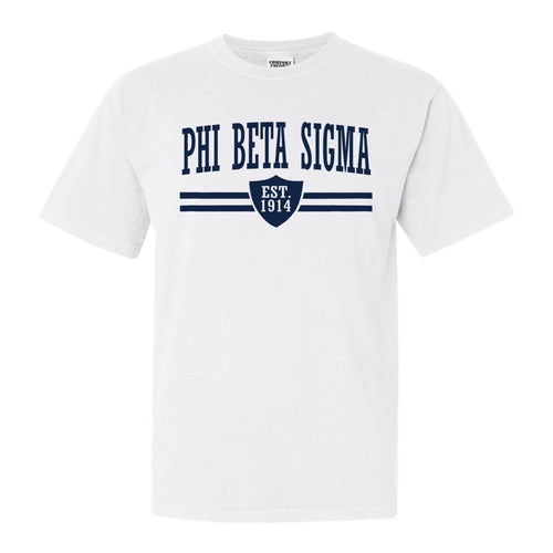 Phi Beta Sigma Striped Shield Comfort Colors T-Shirt - Fraternity Tee - Kite and Crest