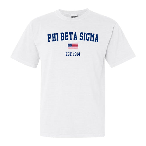 Phi Beta Sigma USA Flag Comfort Colors T-Shirt - Fraternity Tee - Kite and Crest