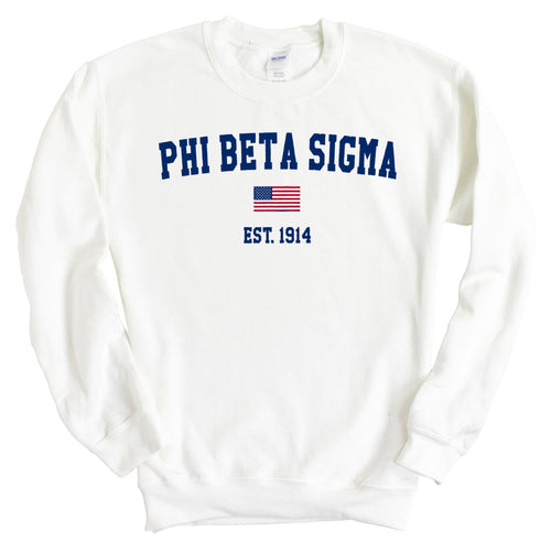 Phi Beta Sigma USA Flag Sweatshirt - Fraternity Crewneck Sweatshirt - Kite and Crest