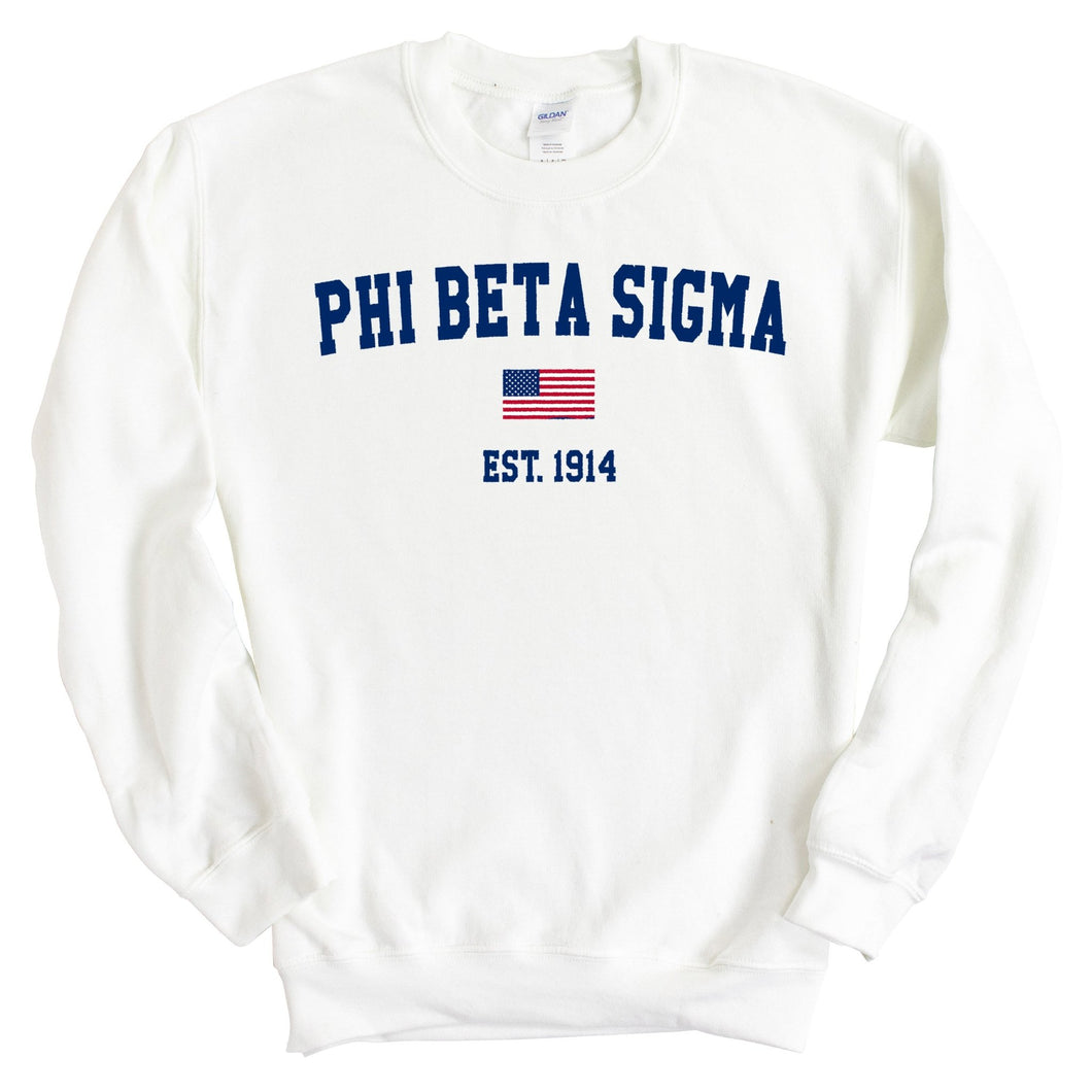 Phi Beta Sigma USA Flag Sweatshirt - Fraternity Crewneck Sweatshirt - Kite and Crest