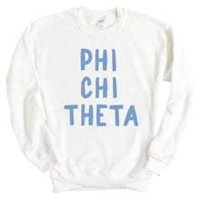 Load image into Gallery viewer, Phi Chi Theta Blue Cotton Candy Sweatshirt - Fraternity Crewneck Sweatshirt - Kite and Crest
