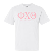 Load image into Gallery viewer, Phi Chi Theta Classic Pink Letters Comfort Colors T-Shirt - Kite and Crest
