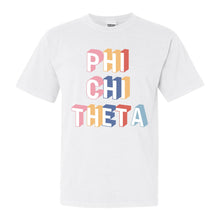 Load image into Gallery viewer, Phi Chi Theta Colorful 3D Comfort Colors T-Shirt - Kite and Crest
