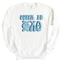 Load image into Gallery viewer, Phi Chi Theta Happy to be Sweatshirt - Fraternity Crewneck Sweatshirt - Kite and Crest
