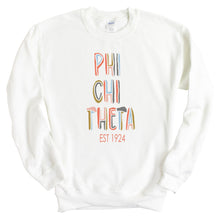 Load image into Gallery viewer, Phi Chi Theta Pastel Stencil Sweatshirt - Fraternity Crewneck Sweatshirt - Kite and Crest
