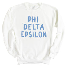 Load image into Gallery viewer, Phi Delta Epsilon Blue Cotton Candy Sweatshirt - Fraternity Crewneck Sweatshirt - Kite and Crest
