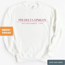 Load image into Gallery viewer, Phi Delta Epsilon Boyfriend Sweatshirt - Fraternity Crewneck Sweatshirt - Kite and Crest
