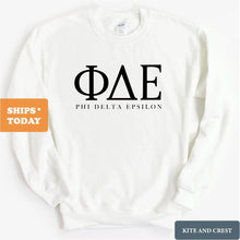 Load image into Gallery viewer, Phi Delta Epsilon Classic Sweatshirt - Fraternity Crewneck Sweatshirt - Kite and Crest
