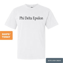Load image into Gallery viewer, Phi Delta Epsilon Clean and Simple Comfort Colors T-Shirt - Kite and Crest

