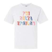 Load image into Gallery viewer, Phi Delta Epsilon Colorful 3D Comfort Colors T-Shirt - Kite and Crest
