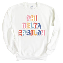 Load image into Gallery viewer, Phi Delta Epsilon Colorful 3D Sweatshirt - Fraternity Crewneck Sweatshirt - Kite and Crest
