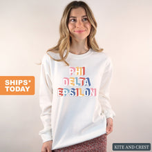 Load image into Gallery viewer, Phi Delta Epsilon Colorful 3D Sweatshirt - Fraternity Crewneck Sweatshirt - Kite and Crest
