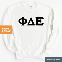 Load image into Gallery viewer, Phi Delta Epsilon Keeping it Simple Sweatshirt - Fraternity Crewneck Sweatshirt - Kite and Crest
