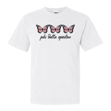 Load image into Gallery viewer, Phi Delta Epsilon Trendy Butterfly Comfort Colors T-Shirt - Kite and Crest
