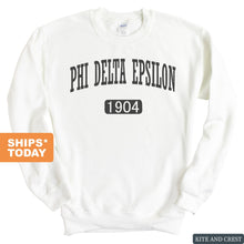 Load image into Gallery viewer, Phi Delta Epsilon Weekender Sweatshirt - Fraternity Crewneck Sweatshirt - Kite and Crest
