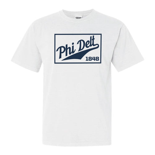 Phi Delta Theta Comfort Colors T-Shirt - Phi Delt Baseball Boxed Shirt - Kite and Crest