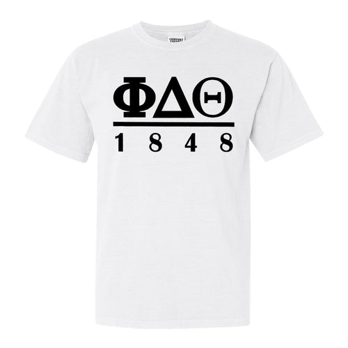 Phi Delta Theta Comfort Colors T-Shirt - Phi Delt Black Letters Shirt - Kite and Crest