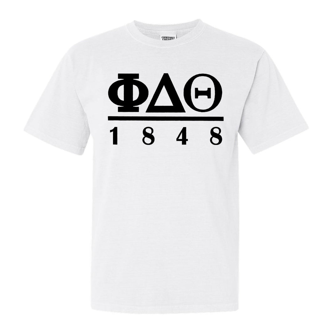 Phi Delta Theta Comfort Colors T-Shirt - Phi Delt Black Letters Shirt - Kite and Crest