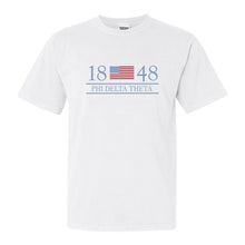 Load image into Gallery viewer, Phi Delta Theta Comfort Colors T-Shirt - Phi Delt Flag Year Shirt - Kite and Crest
