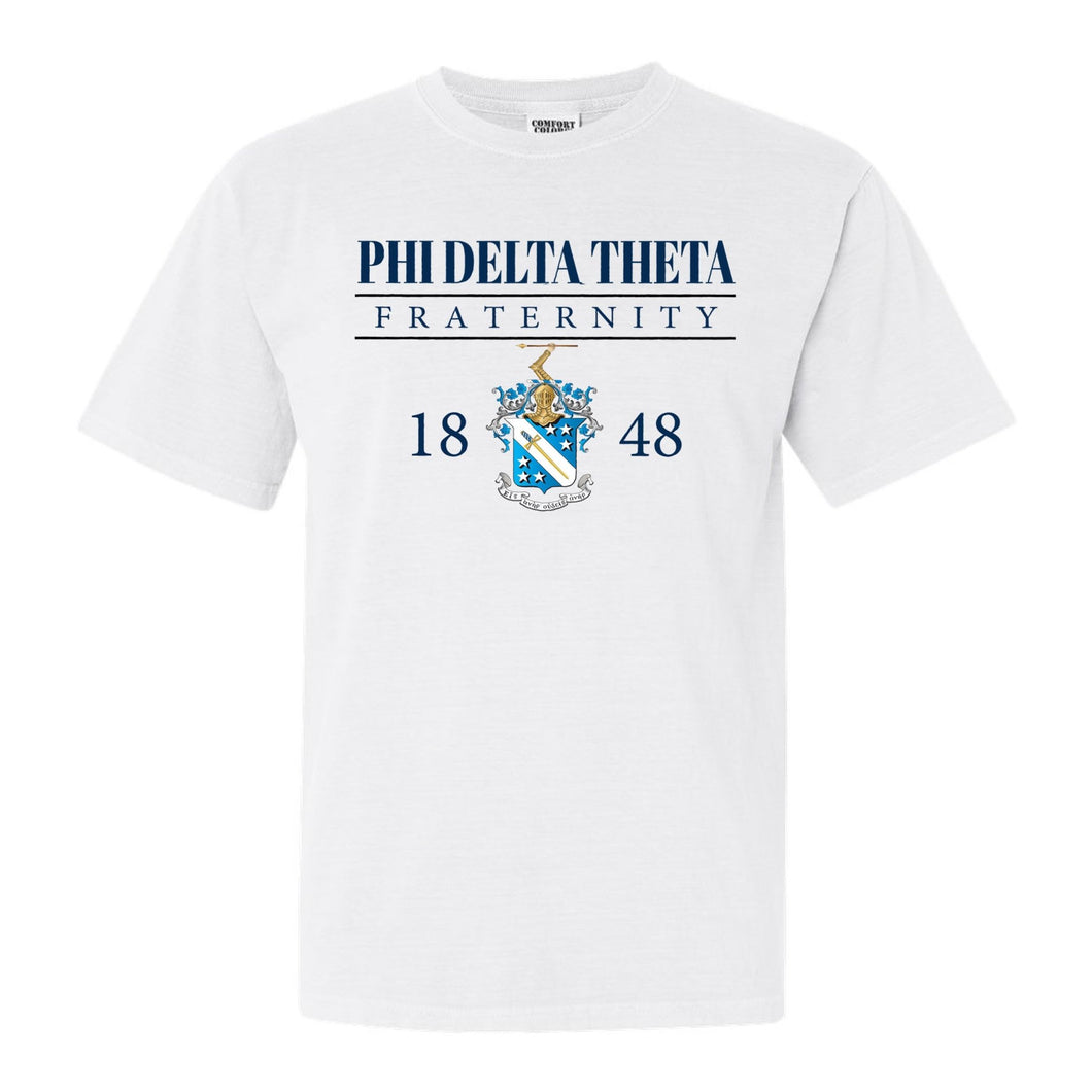 Phi Delta Theta Comfort Colors T-Shirt - Phi Delt Large Crest Shirt - Kite and Crest