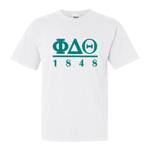 Phi Delta Theta Comfort Colors T-Shirt - Phi Delt Lettered Basic Shirt - Kite and Crest