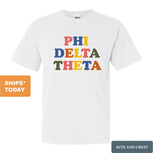 Load image into Gallery viewer, Phi Delta Theta Comfort Colors T-Shirt - Phi Delt Retro Letters Shirt - Kite and Crest
