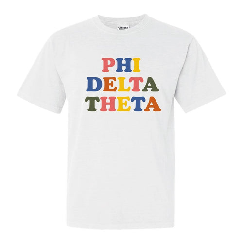 Phi Delta Theta Comfort Colors T-Shirt - Phi Delt Retro Letters Shirt - Kite and Crest