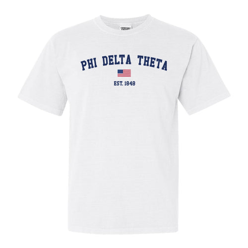 Phi Delta Theta Comfort Colors T-Shirt - Phi Delt USA Flag Shirt - Kite and Crest