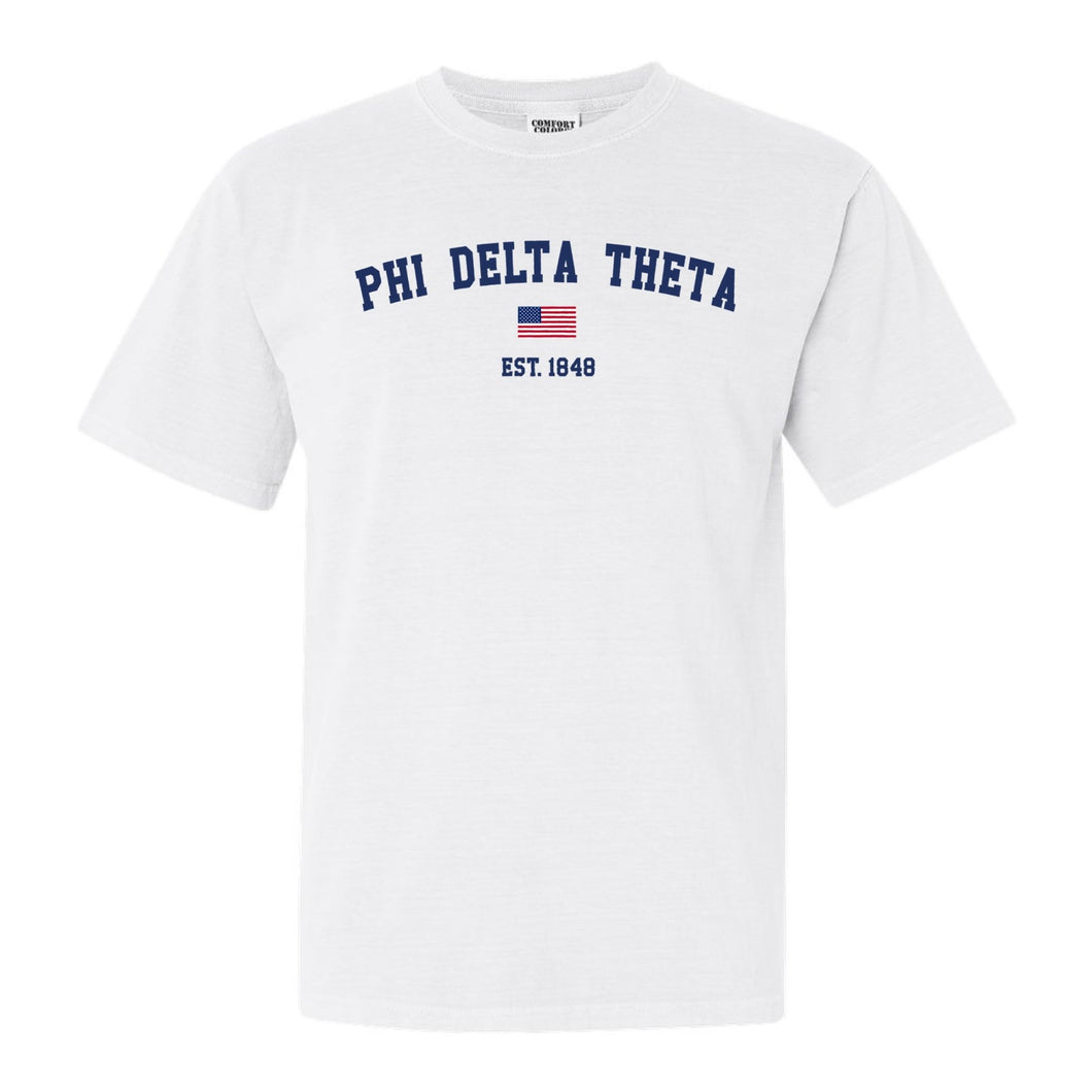 Phi Delta Theta Comfort Colors T-Shirt - Phi Delt USA Flag Shirt - Kite and Crest