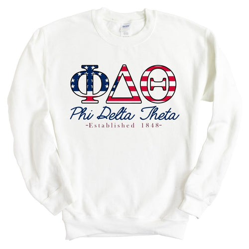 Phi Delta Theta Sweatshirt - Phi Delt American Flag Letters Crewneck Sweatshirt - Kite and Crest