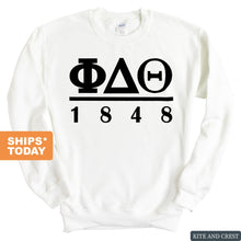 Load image into Gallery viewer, Phi Delta Theta Sweatshirt - Phi Delt Black Letters Crewneck Sweatshirt - Kite and Crest
