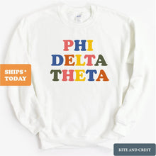 Load image into Gallery viewer, Phi Delta Theta Sweatshirt - Phi Delt Retro Letters Crewneck Sweatshirt - Kite and Crest
