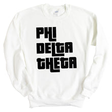 Load image into Gallery viewer, Phi Delta Theta Sweatshirt - Phi Delt Stacked Letters Crewneck Sweatshirt - Kite and Crest
