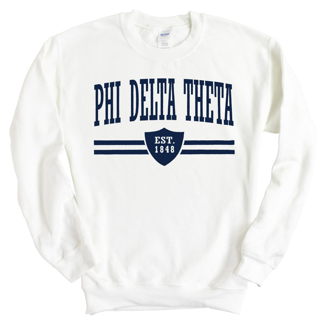 Phi Delta Theta Sweatshirt - Phi Delt Striped Shield Crewneck Sweatshirt - Kite and Crest