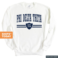 Load image into Gallery viewer, Phi Delta Theta Sweatshirt - Phi Delt Striped Shield Crewneck Sweatshirt - Kite and Crest
