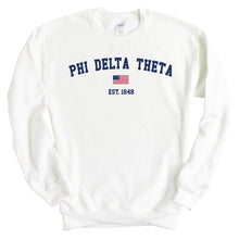 Load image into Gallery viewer, Phi Delta Theta Sweatshirt - Phi Delt USA Flag Crewneck Sweatshirt - Kite and Crest
