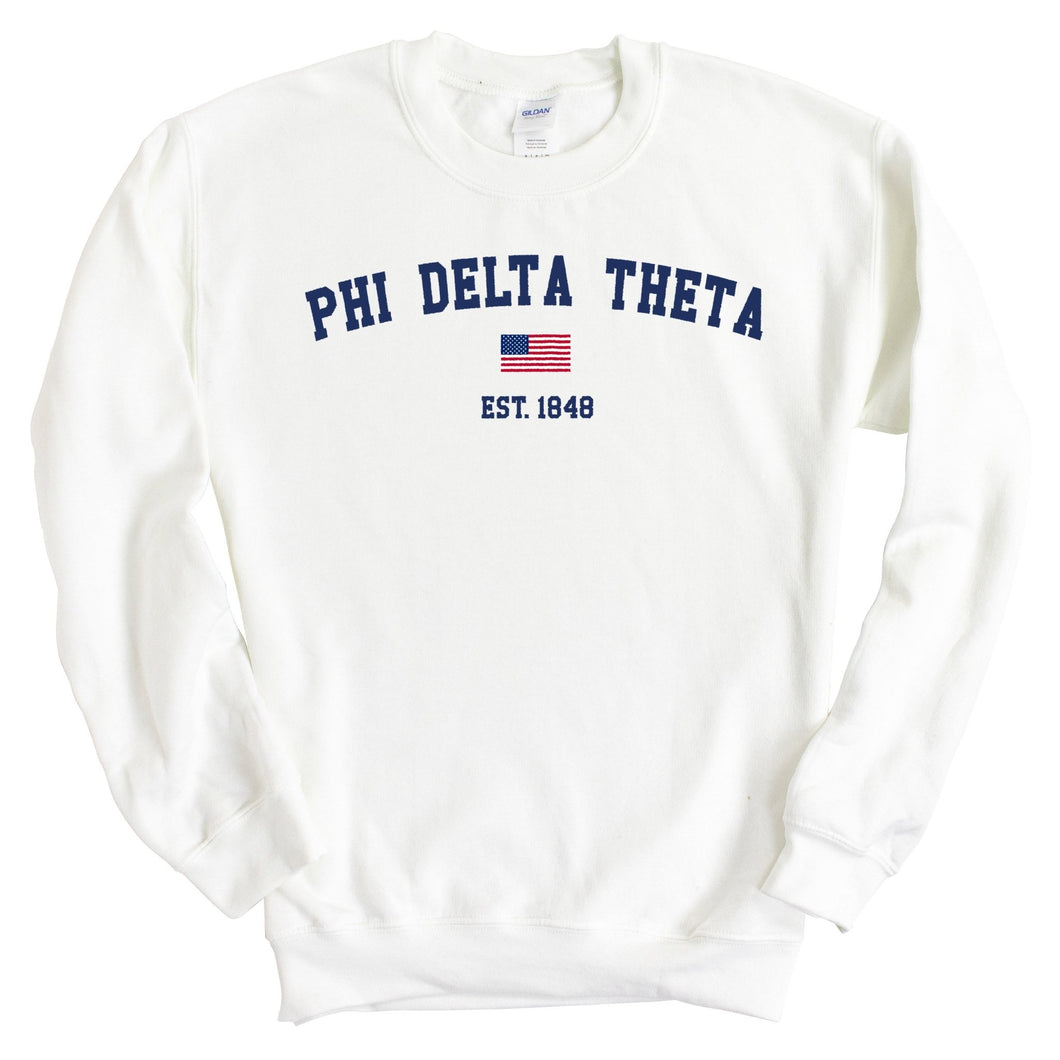 Phi Delta Theta Sweatshirt - Phi Delt USA Flag Crewneck Sweatshirt - Kite and Crest