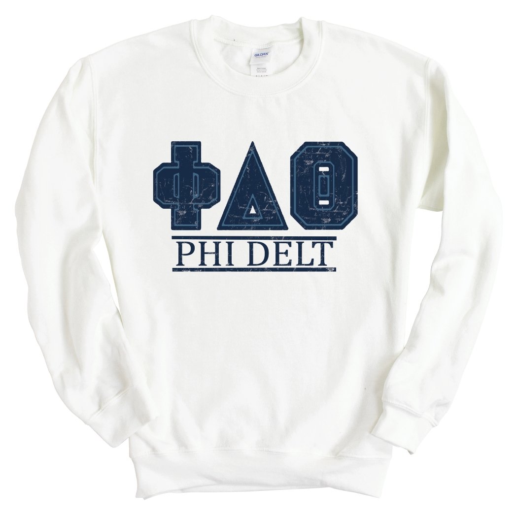 Phi Delta Theta Sweatshirt - Phi Delt Washed Letters Crewneck Sweatshirt - Kite and Crest