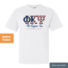 Load image into Gallery viewer, Phi Kappa Psi Comfort Colors T-Shirt - Phi Psi American Flag Letters Shirt - Kite and Crest
