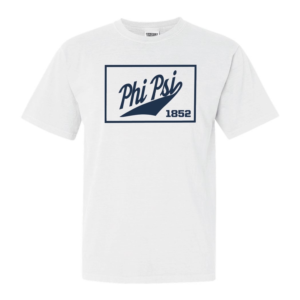 Phi Kappa Psi Comfort Colors T-Shirt - Phi Psi Baseball Boxed Shirt - Kite and Crest