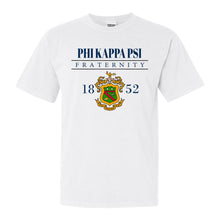 Load image into Gallery viewer, Phi Kappa Psi Comfort Colors T-Shirt - Phi Psi Large Crest Shirt - Kite and Crest
